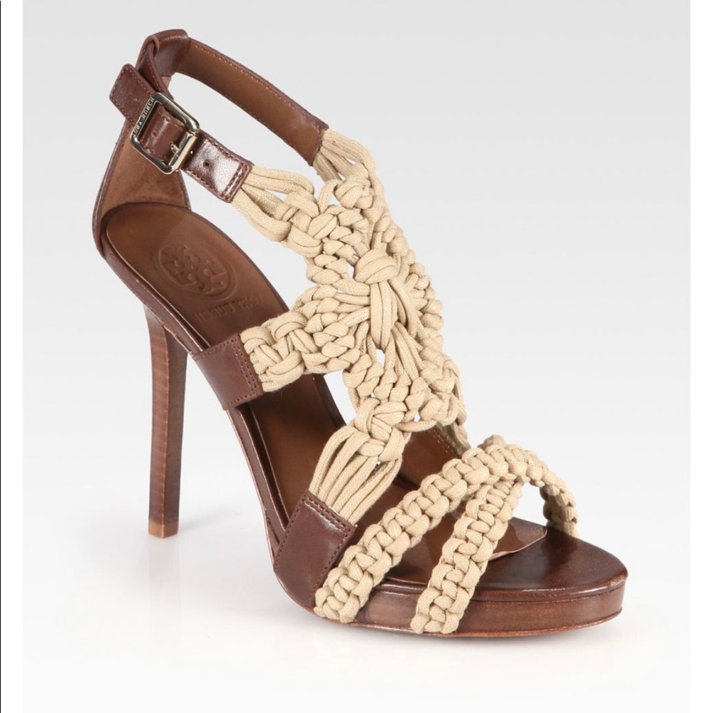 Tory Burch Fleur Woven Heel Sandals 8.5
